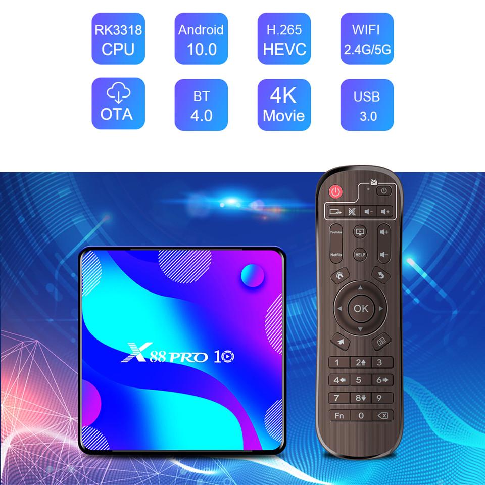 X88 Pro 10 4K TV Box Android 10.0 Rockchip 3318 Dual Band Wifi HDR