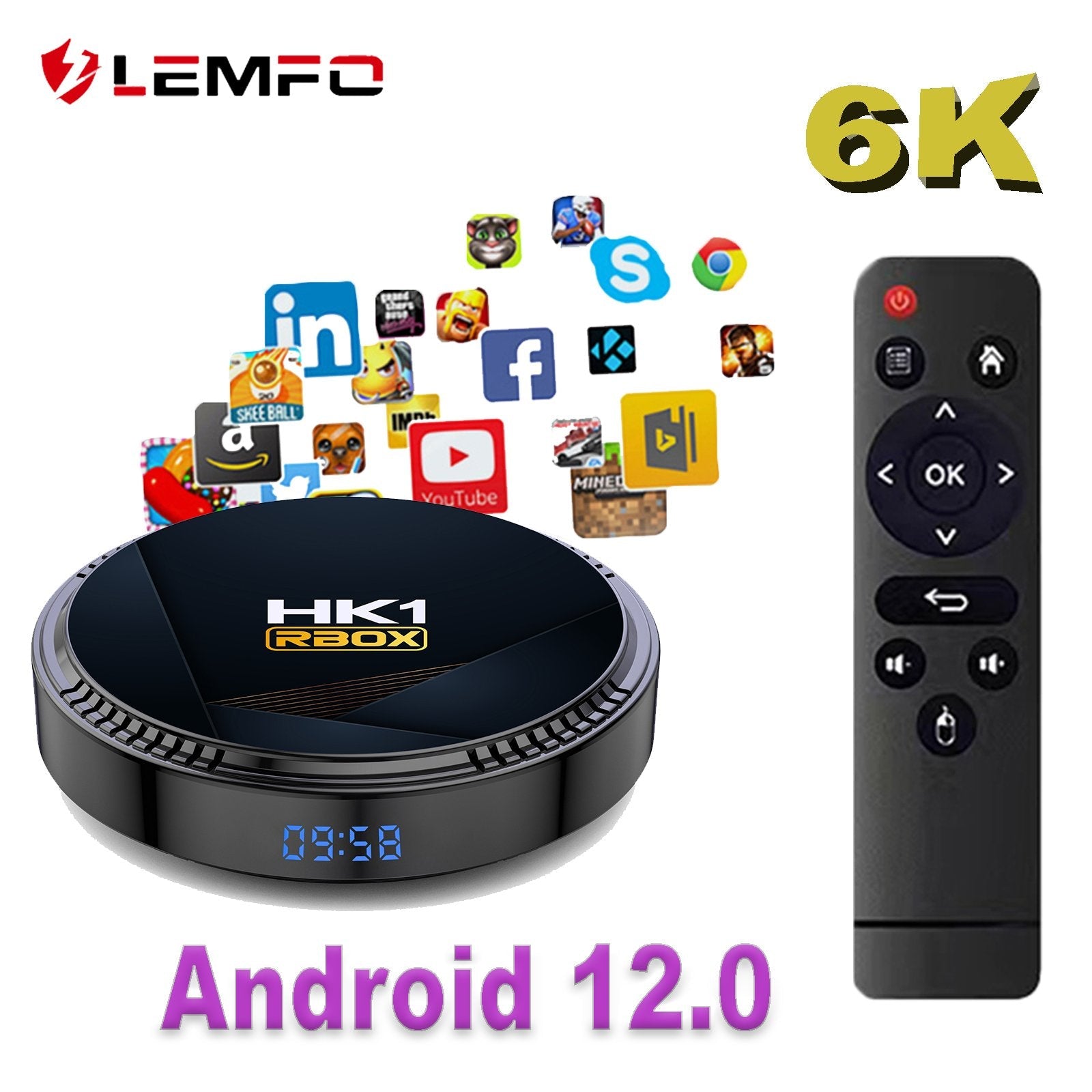 LEMFO HK1 RBOX Android 12 TV Box 6K Wifi6 Allwinner H618 128GB Smart TV Screen Interaction